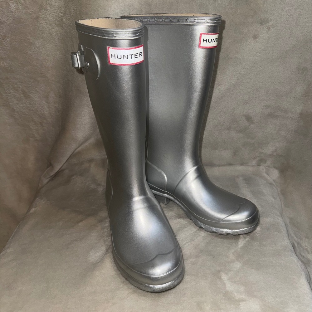 Hunter Original Kids Metal Silver Rain Boots JFT6000RMT Size UK 1 US 2B/3G EU 33